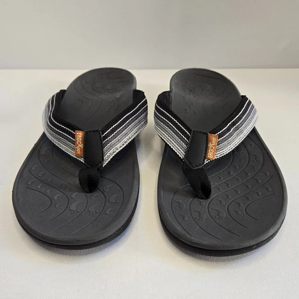 ERGOfoot Orthotic Flip Flops High Arch Support Black Ombre Unisex Sz 42